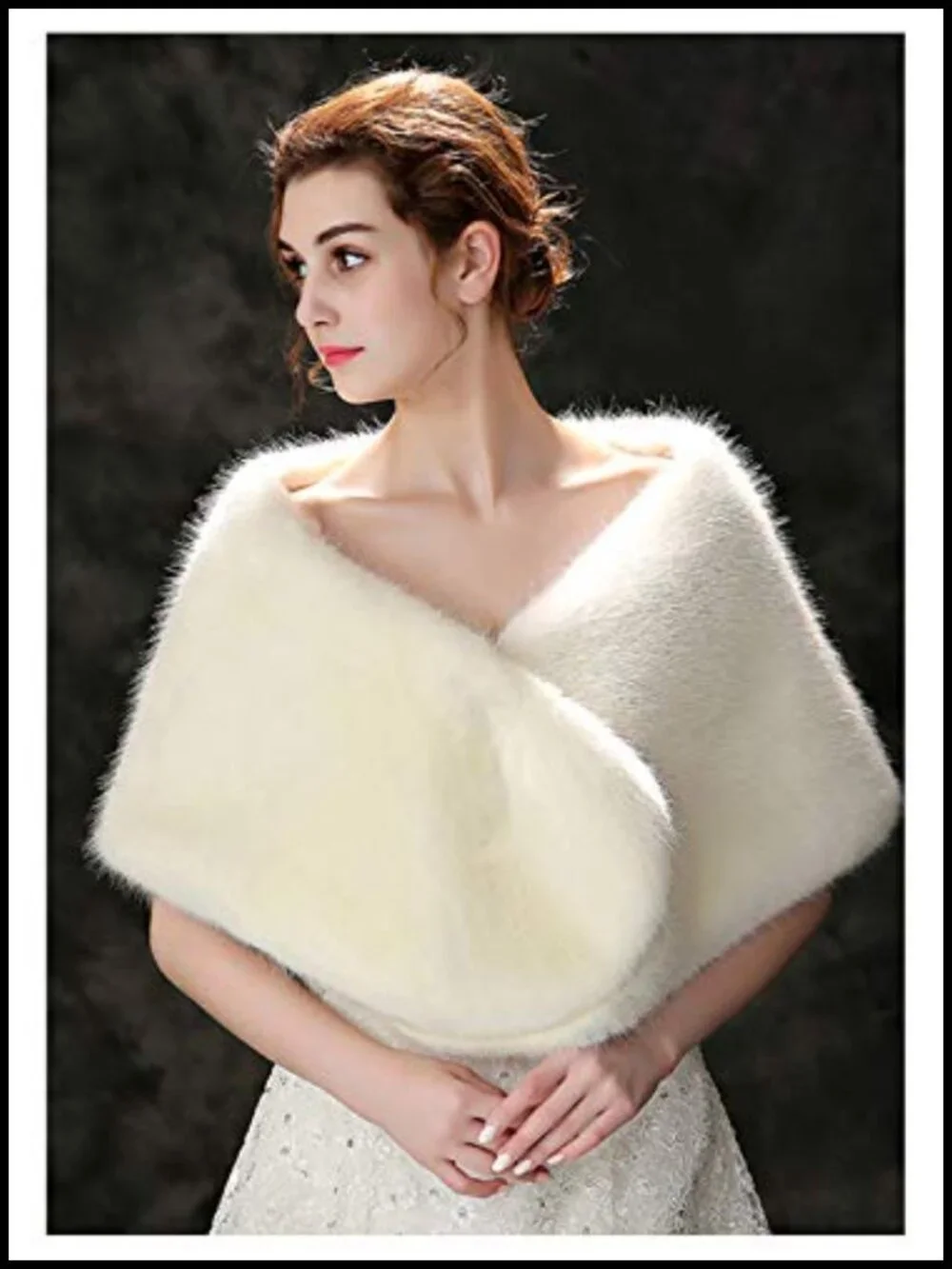 Faux Fur Wrap Wedding Stole with Brooch Evening Shrug Cape